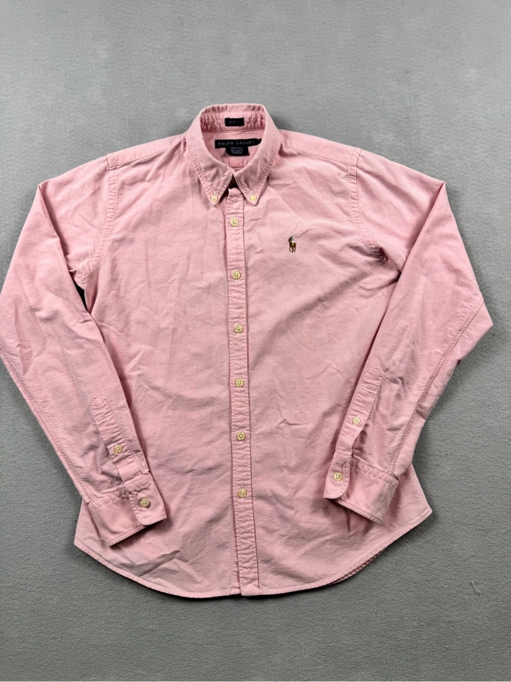 Ralph Lauren Oxford Pink Slim Fit Cotton Button Down Long Sleeve Pony Logo READ
